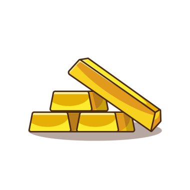 Altın külçeleri piramide istiflenmiş. Düz bir dış hat biçiminin renk vektör çizimi.