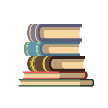 İzole edilmiş beyaz bir arkaplan üzerine kitap yığını. Düz biçimli vektör illüstrasyonu.