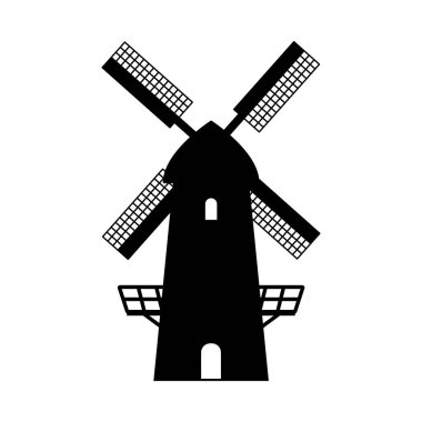 Mill silueti. Logo için siyah-beyaz çizimler, sembol.
