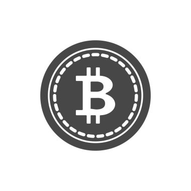 Bitcoin madeni para ikonu bir siluettir. Vektör illüstrasyonu, beyaz izole arkaplan.