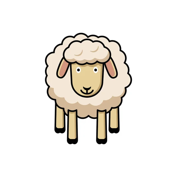 Cartoon sheep front view. Color vector illustration of a flat style. White isolated background. — Stock Vector