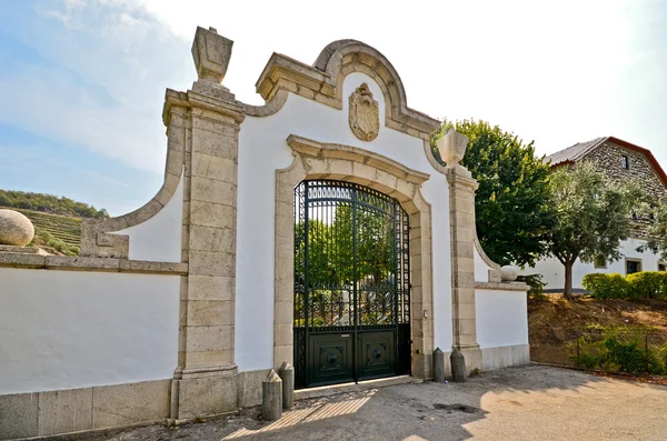 Douro Valley: Zabytkowy brama przed winnicy w pobliżu Pinhão, Portugalia — Zdjęcie stockowe
