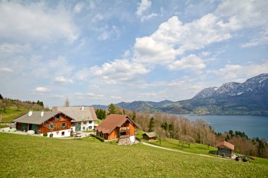 View over the lake Attersee - Farm holidays, Salzburger Land - Alps Austria clipart