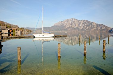 Salzburger Land Avusturya: Attersee Gölü manzarası-Avusturya Alpleri