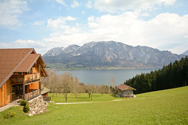 View over the lake Attersee - Farm holidays, Salzburger Land - Alps Austria — 스톡 사진