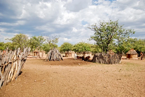 Himba village avec cabanes traditionnelles près du parc national d'Etosha en Namibie, Afrique — Photo