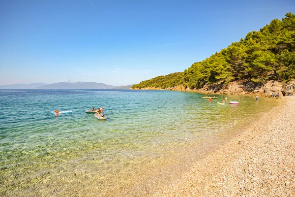 Ilha de Cres: Praia perto de Valun aldeia, costa Ístria no mar Adriático, Croácia Europa — Fotografia de Stock