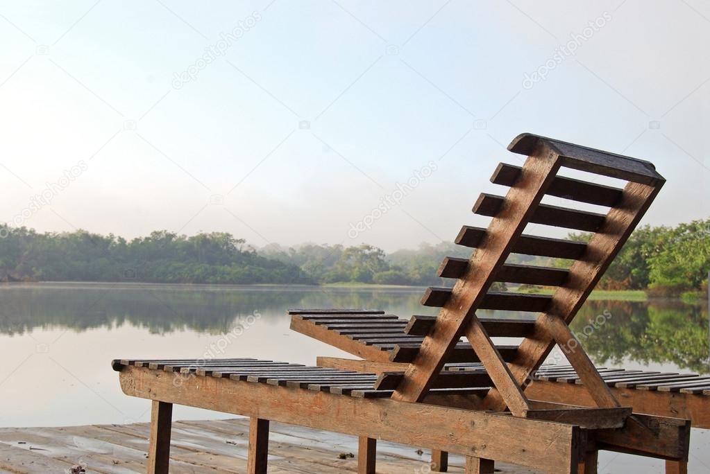 Deckchairs on a lookout point in the Amazon rainforest, Brazil