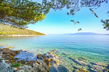 Cres Island, Croatia: View from the beach promenade to the adriatic sea near village Valun clipart