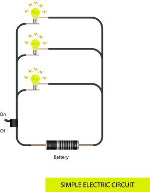 Basit bir elektrik devresi. Basit bir elektrik devre şeması. Fizik dersi, elektrik enerjisi.