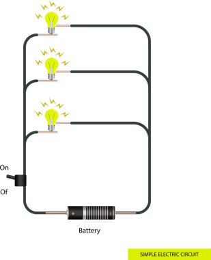 Basit bir elektrik devresi. Basit bir elektrik devre şeması. Fizik dersi, elektrik enerjisi.