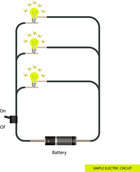 Prosty Obwód Elektryczny Prosty Schemat Obwodu Elektrycznego Przedmiot Lekcji Fizyki — Wektor stockowy