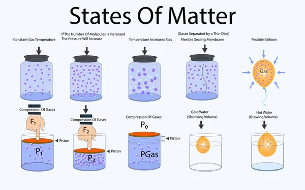 Estados Materia Compresión Gases Fuerza Elevación Presión Gases Dos Gases — Archivo Imágenes Vectoriales