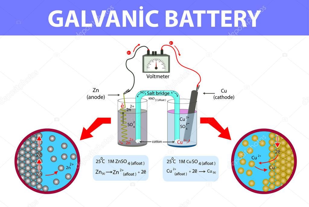 galvanic battery. volta battery. chemistry lesson galvanic battery.  galvanic battery infographic