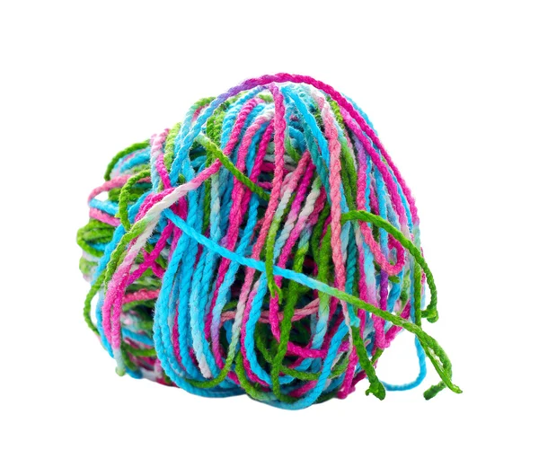 Tangled yarn, Tangled colorful sewing threads on white backgroun — Stock Photo, Image