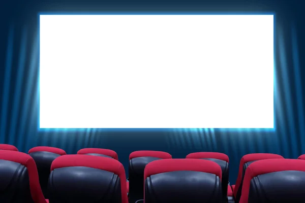 Movie Theater with blank screen and red seats — Stock Photo, Image