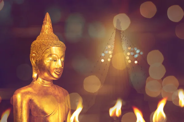 Buddha Bild Templet Ljus Natt Med Pagoda Bakgrunden — Stockfoto