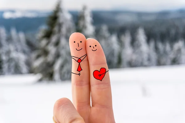 Happy two fingers with heart — Stock Photo, Image