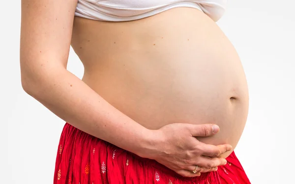 임신 한 여자의 허리띠 — 스톡 사진