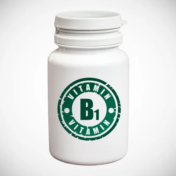 Frasco de pastillas con vitamina B1 — Foto de Stock