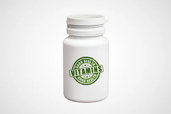 Frasco de pastillas con vitaminas — Foto de Stock
