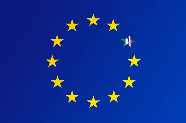 Bandera de la Unión Europea con una estrella rota de Italia — Vector de stock