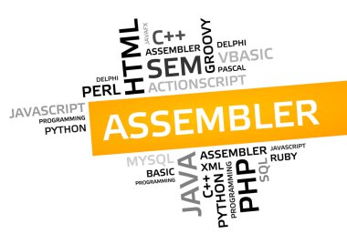 Assembler kelime bulutu, etiket bulutu, vektör grafiği