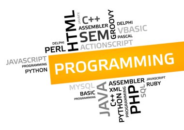 Programlama kelime bulutu, etiket bulutu, vektör grafiği