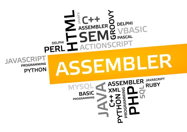 Assembler word cloud, tag cloud, vector graphic — Stockvector