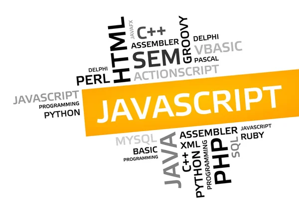 JAVASCRIPT palabra nube, nube de etiquetas, gráfico vectorial — Vector de stock