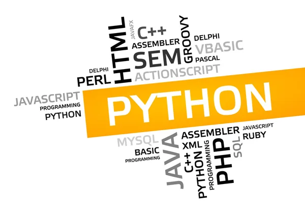 PYTHON nube de palabras, nube de etiquetas, vector gráfico — Vector de stock