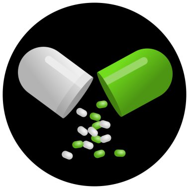 Tıbbi yeşil kapsül pill beyaz arka plan üzerinde izole