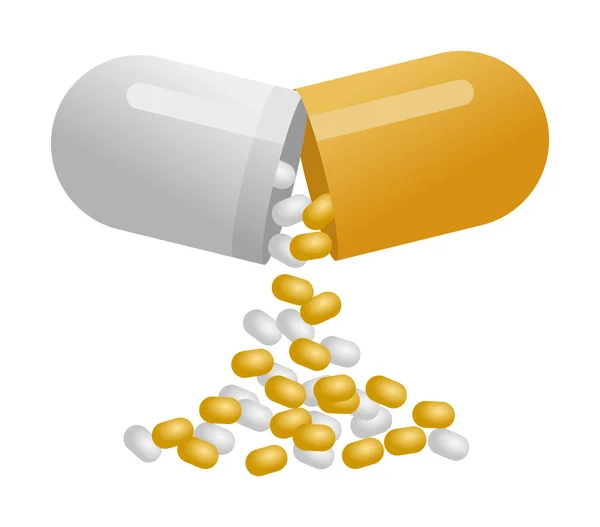Медицинская желтая капсула таблетки изолированы на белом фоне — стоковый вектор
