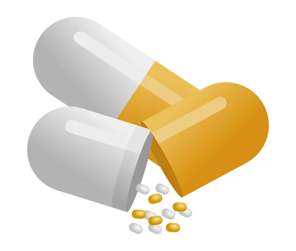 Yellow pills isolated on white background — Stock Vector