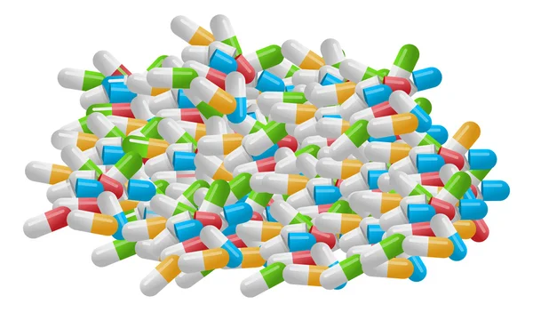 Медична купа таблеток ізольована на білому тлі — стоковий вектор