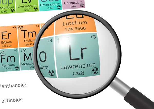 Element aus Lawrencium mit Lupe — Stockfoto