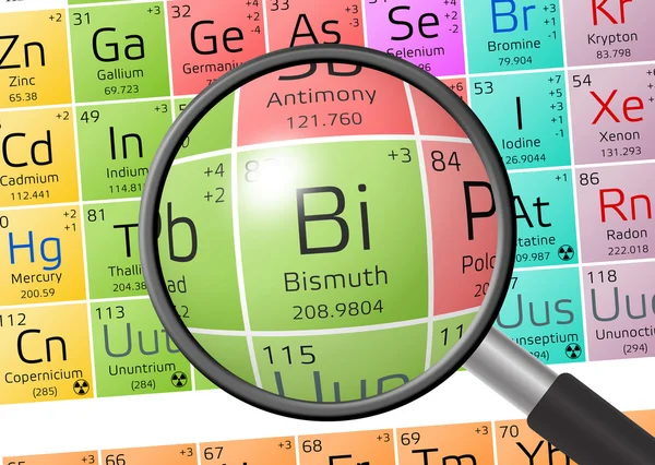 Element bizmutu z lupy — Zdjęcie stockowe