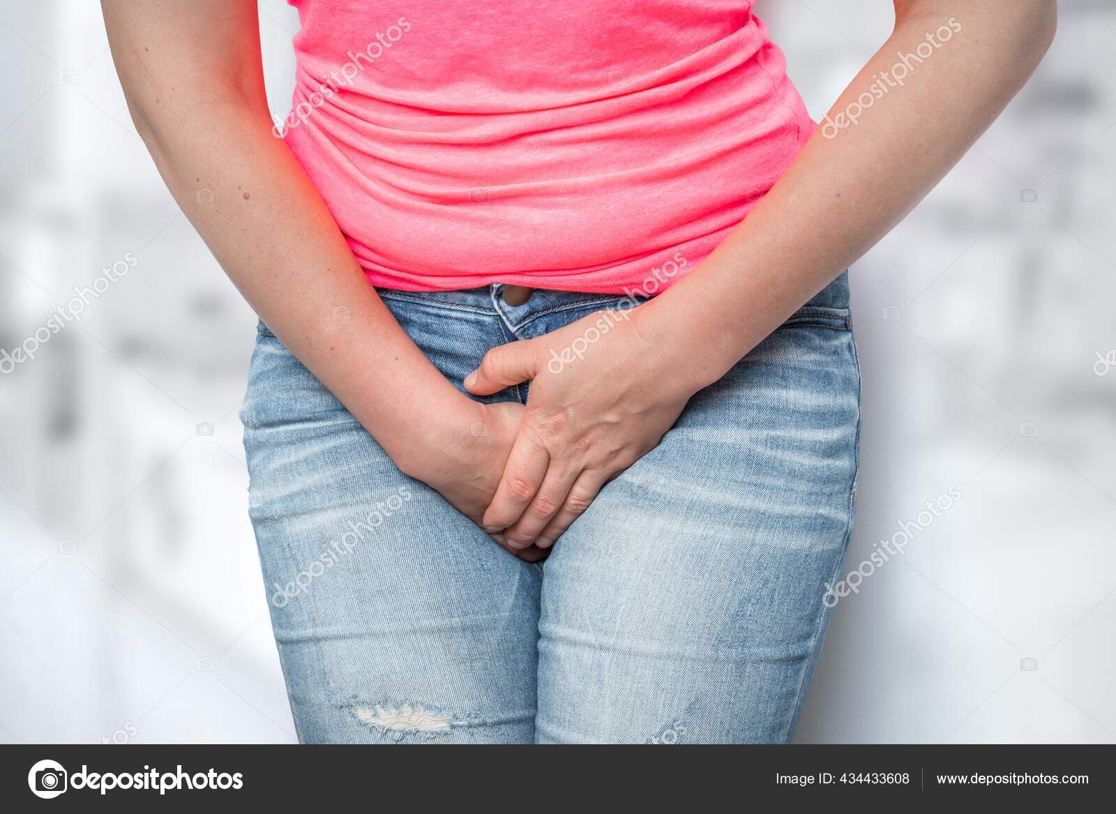 Woman with Hands Holding Her Crotch Stock Image - Image of lady