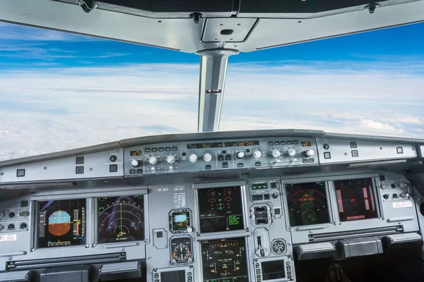 Airplane cockpit inside of civil aircraft