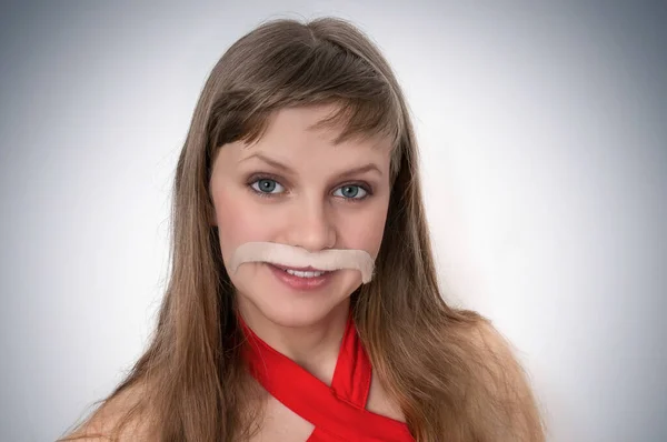Potret Wanita Lucu Yang Menarik Dengan Kumis — Stok Foto