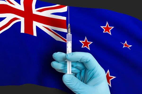 Vacinação Nova Zelândia Vacina Protecção Contra Covid Fundo Bandeira Nacional — Fotografia de Stock