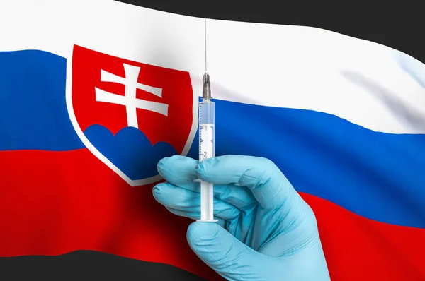 Вакцинация Словакии Вакцина Защиты Ковид Фоне Национального Флага — стоковое фото