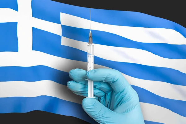 Vaccination Grækenland Vaccine Til Beskyttelse Mod Covid Baggrund Nationalt Flag Royaltyfrie stock-billeder