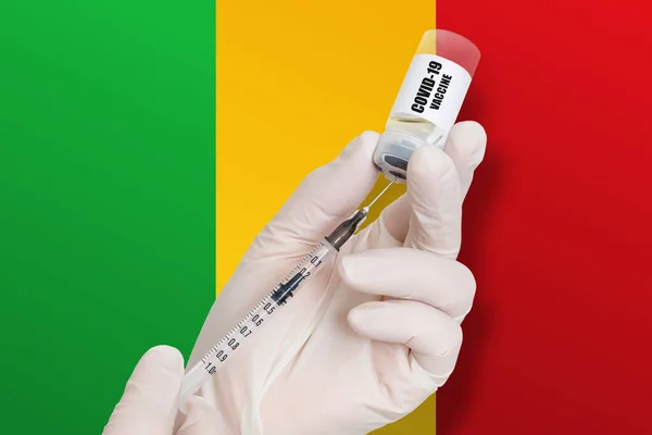 马里的疫苗接种 在国旗背景下提供保护以免感染Covid 19的疫苗 — 图库照片