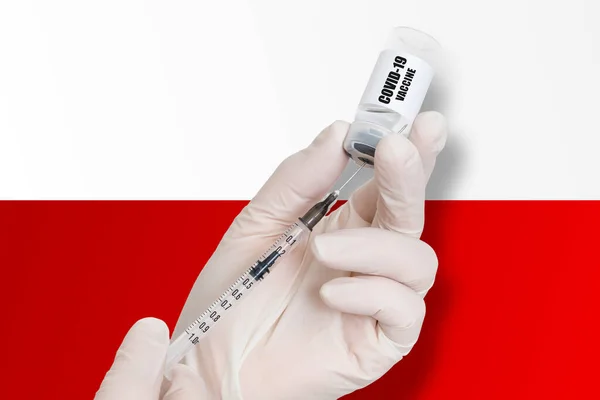 Vaccination Pologne Vaccin Pour Protéger Contre Covid Sur Fond Drapeau Photos De Stock Libres De Droits