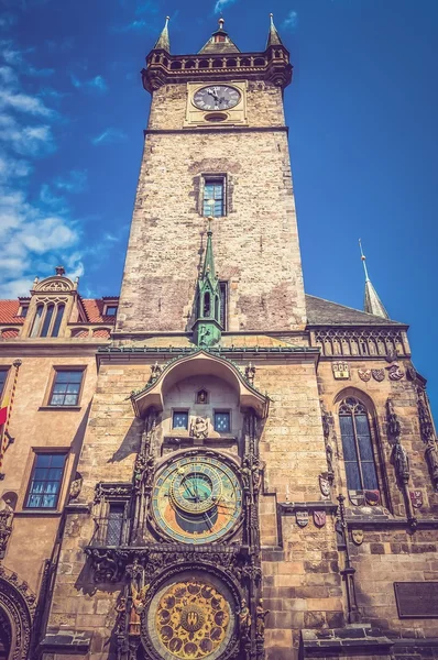 The Astronomical Clock in Prague - retro and vintage style — Stock Photo, Image