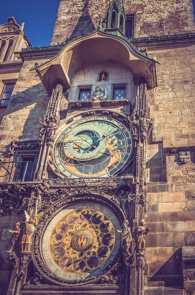 The Astronomical Clock in Prague - retro and vintage style — Stock Photo, Image