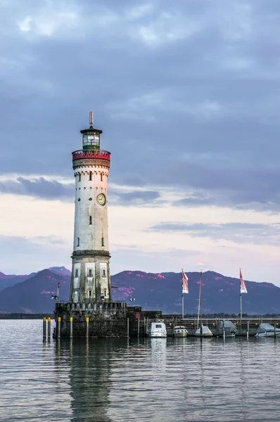 Lighthouse in harbor of Lindau in lake Constance — Stock Photo, Image