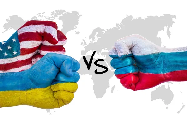 USA and Ukraine versus Russia — стокове фото