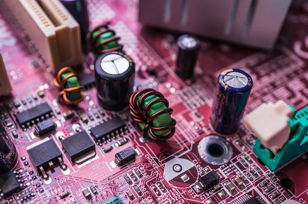 Computer motherboard, macro and blurred view — Stock Photo, Image